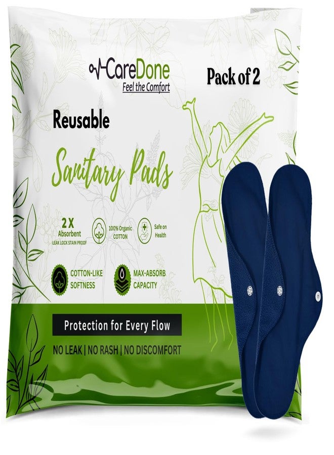 CareDone NavyBlue Reusable Cotton Sanitary Pad Cloth I Washable Cloth Pads I Soft and Breathable Fabric | Super Absorbent Ultra Soft Cotton Rash Free Pads For Women. (2 Count- NavyBlue Reusable Pads) - Image 1